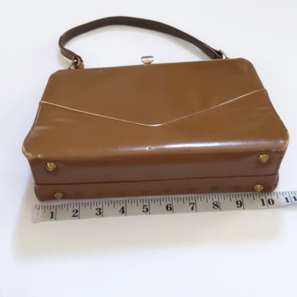Vintage 60s style handbag brown with gold accents - Picture 4 of 8